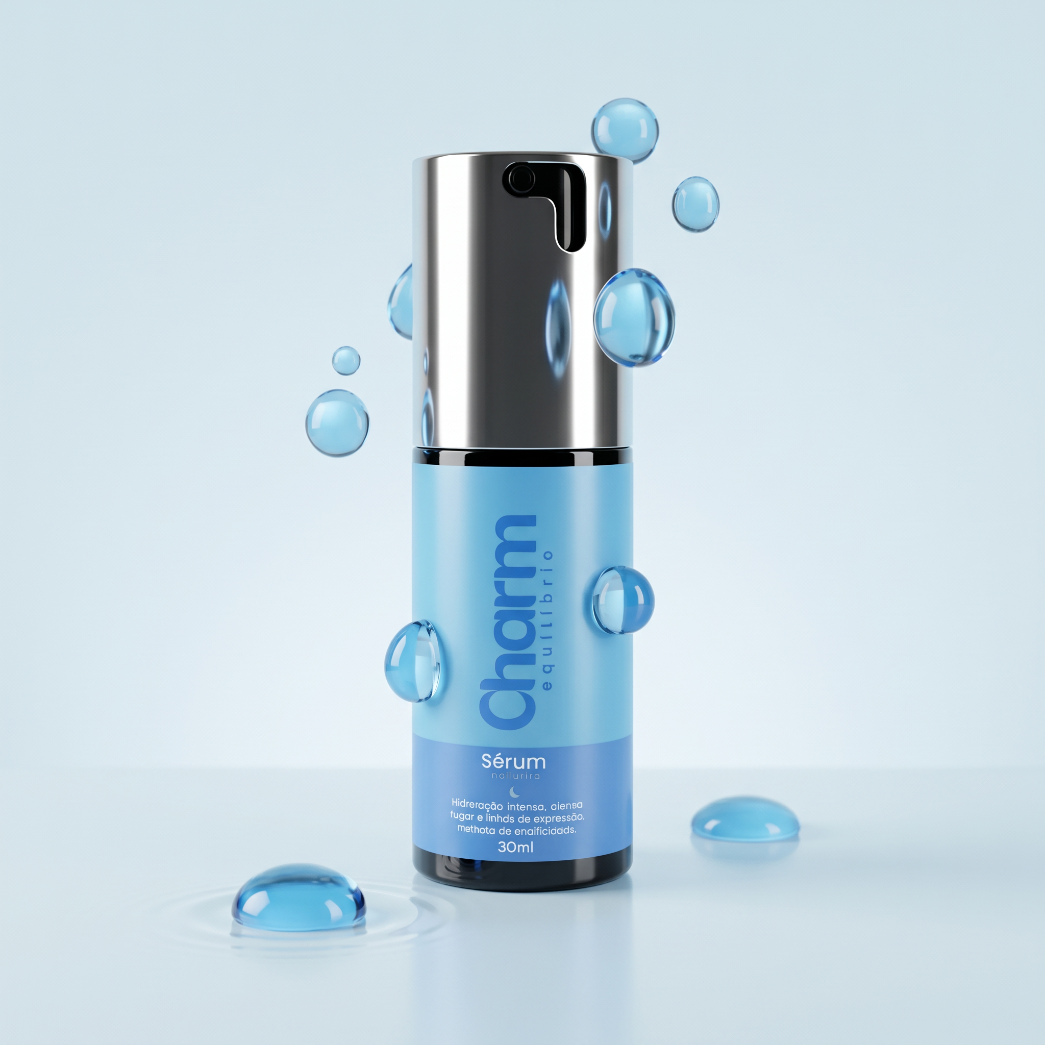 Sérum Noturno Charm com gotas azuis suspensas